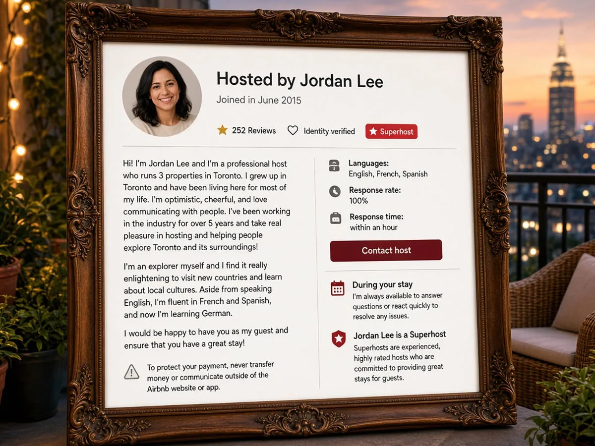 Eksempel på god og komplett vertsprofil på Airbnb